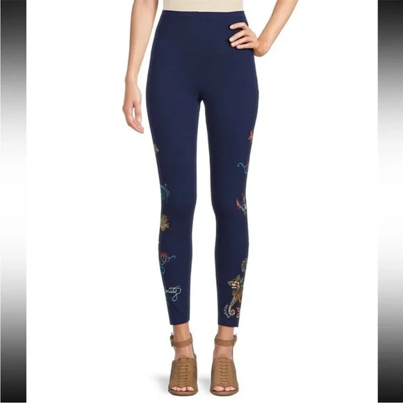 NEW JOHNNY WAS RARE ZOE EMBROIDERED LEGGINGS NAVY - Picture 4 of 16